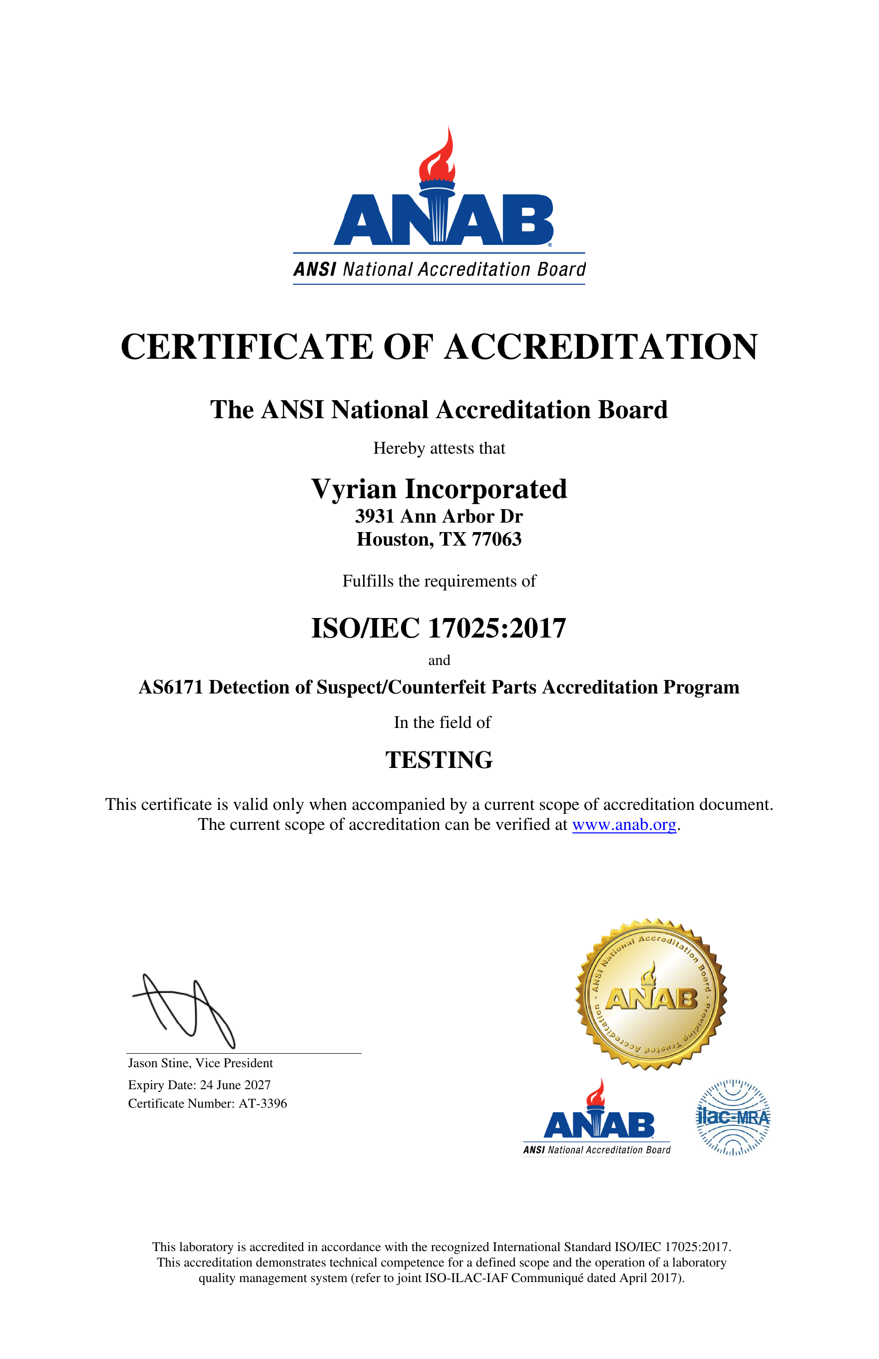 Laboratory Accreditation certificate preview
